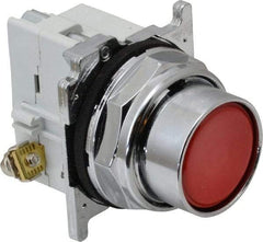 Eaton Cutler-Hammer - 30-1/2mm Mount Hole, Flush, Pushbutton Switch with Contact Block - Round, Red Pushbutton, Nonilluminated, Momentary (MO), Corrosion Resistant, Oiltight and Watertight - Makers Industrial Supply