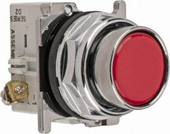 Eaton Cutler-Hammer - 30-1/2mm Mount Hole, Flush, Pushbutton Switch with Contact Block - Round, Red Pushbutton, Nonilluminated, Momentary (MO), Corrosion Resistant, Oiltight and Watertight - Makers Industrial Supply