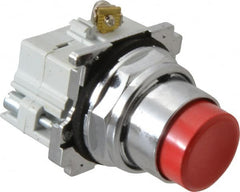 Eaton Cutler-Hammer - 30-1/2mm Mount Hole, Extended Straight, Pushbutton Switch with Contact Block - Round, Red Pushbutton, Nonilluminated, Momentary (MO), Corrosion Resistant, Oiltight and Watertight - Makers Industrial Supply