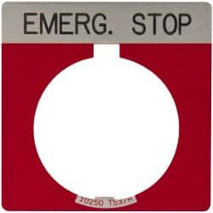 Eaton Cutler-Hammer - Square, Legend Plate - Emergency Stop - Red Background, 30-1/2mm Hole Diameter - Makers Industrial Supply