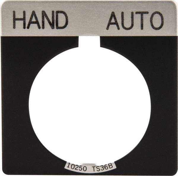 Eaton Cutler-Hammer - Square, Legend Plate - Auto-Off-Hand - Black Background, 30-1/2mm Hole Diameter - Makers Industrial Supply