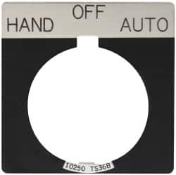 Eaton Cutler-Hammer - Square, Legend Plate - Auto-Off-Hand - Black Background, 30-1/2mm Hole Diameter - Makers Industrial Supply