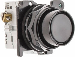 Eaton Cutler-Hammer - 30-1/2mm Mount Hole, Flush, Pushbutton Switch with Contact Block - Round, Black Pushbutton, Nonilluminated, Momentary (MO), Corrosion Resistant, Oiltight and Watertight - Makers Industrial Supply