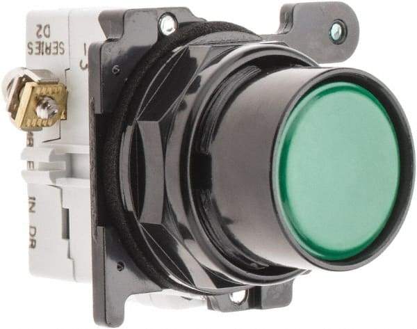 Eaton Cutler-Hammer - 30-1/2mm Mount Hole, Flush, Pushbutton Switch with Contact Block - Round, Green Pushbutton, Nonilluminated, Momentary (MO), Corrosion Resistant, Oiltight and Watertight - Makers Industrial Supply