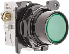 Eaton Cutler-Hammer - 30-1/2mm Mount Hole, Flush, Pushbutton Switch with Contact Block - Round, Green Pushbutton, Nonilluminated, Momentary (MO), Corrosion Resistant, Oiltight and Watertight - Makers Industrial Supply