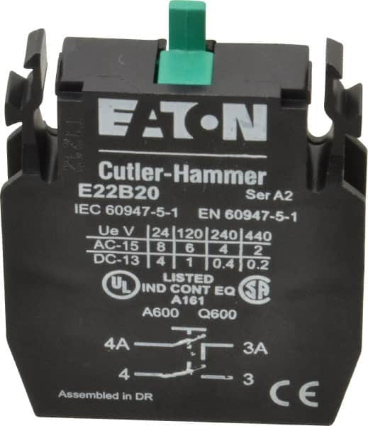 Eaton Cutler-Hammer - 2NO, Electrical Switch Contact Block - 22-1/2mm Hole, For Use with Indicating Lights, Pushbuttons - Makers Industrial Supply