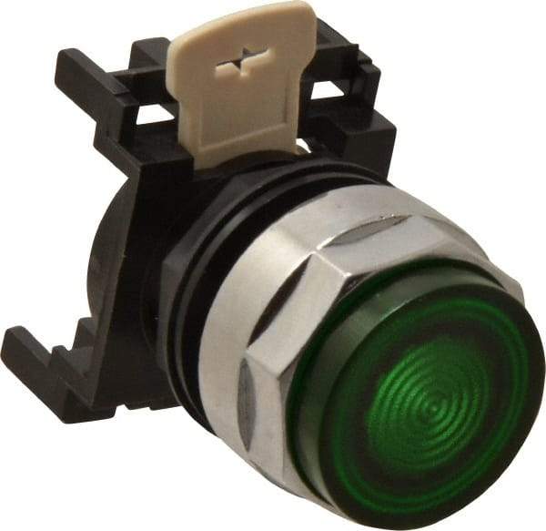 Eaton Cutler-Hammer - 25mm Mount Hole, Extended Straight, Pushbutton Switch Only - Round, Green Pushbutton, Illuminated, Momentary (MO) - Makers Industrial Supply