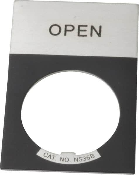 Eaton Cutler-Hammer - Rectangular, Aluminum Legend Plate - Open - Silver Background, Black Letters, 22-1/2mm Hole Diameter, 1.17 Inch Wide x 1.77 Inch High - Makers Industrial Supply