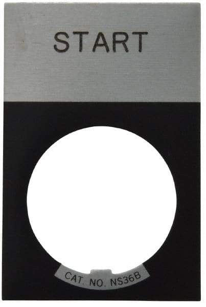 Eaton Cutler-Hammer - Rectangular, Aluminum Legend Plate - Start - Silver Background, Black Letters, 22-1/2mm Hole Diameter, 1.17 Inch Wide x 1.77 Inch High - Makers Industrial Supply