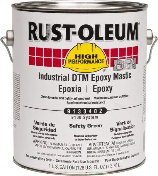 Rust-Oleum - 1 Gal Gloss Safety Green Epoxy Mastic - 100 to 225 Sq Ft/Gal Coverage, <340 g/L VOC Content, Direct to Metal - Makers Industrial Supply