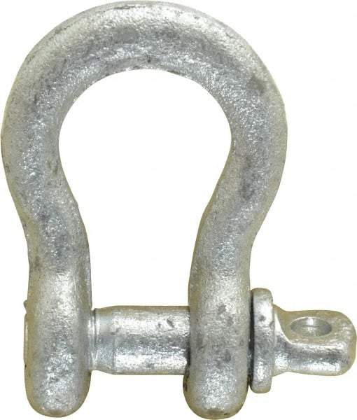 Made in USA - 1/4" Nominal Chain Size, 0.5 Ton Carbon Steel Screw Anchor Shackle - 1/4" Diam, 5/16" Pin Diam, 1-1/8" High x 15/32" Wide Inside Jaw, 25/32" Inside Width, 11/16" Max Body Thickness - Makers Industrial Supply