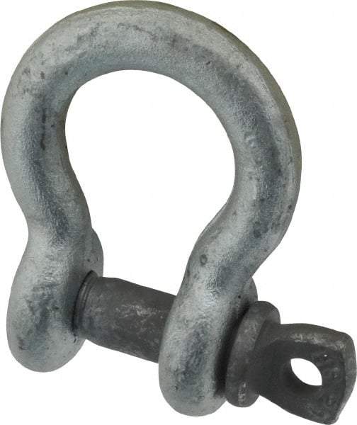 Made in USA - 7/16" Nominal Chain Size, 1.5 Ton Carbon Steel Screw Anchor Shackle - 7/16" Diam, 1/2" Pin Diam, 1-3/4" High x 23/32" Wide Inside Jaw, 1-5/32" Inside Width, 1-1/8" Max Body Thickness - Makers Industrial Supply