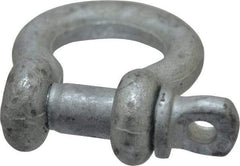 Made in USA - 1/2" Nominal Chain Size, 2 Ton Carbon Steel Screw Anchor Shackle - 1/2" Diam, 5/8" Pin Diam, 1-15/16" High x 13/16" Wide Inside Jaw, 1-1/4" Inside Width, 1-1/4" Max Body Thickness - Makers Industrial Supply