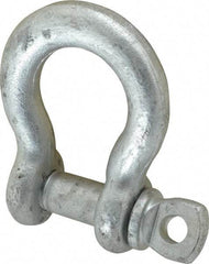 Made in USA - 5/8" Nominal Chain Size, 3.25 Ton Carbon Steel Screw Anchor Shackle - 5/8" Diam, 3/4" Pin Diam, 2-7/16" High x 1-1/16" Wide Inside Jaw, 1-9/16" Inside Width, 1-7/16" Max Body Thickness - Makers Industrial Supply