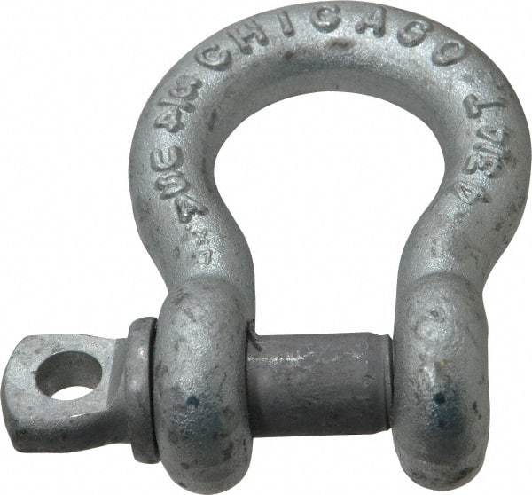 Made in USA - 3/4" Nominal Chain Size, 4.75 Ton Carbon Steel Screw Anchor Shackle - 3/4" Diam, 7/8" Pin Diam, 2-13/16" High x 1-1/4" Wide Inside Jaw, 1-13/16" Inside Width, 1-3/4" Max Body Thickness - Makers Industrial Supply