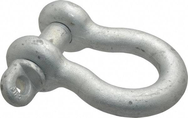 Made in USA - 1-1/8" Nominal Chain Size, 9.5 Ton Carbon Steel Screw Anchor Shackle - 1-1/8" Diam, 1-1/4" Pin Diam, 4-1/4" High x 1-13/16" Wide Inside Jaw, 2-15/16" Inside Width, 2-5/8" Max Body Thickness - Makers Industrial Supply