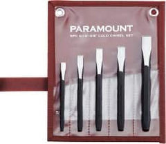 Paramount - 5 Piece Cold Chisel Set - 5-1/8, 5-3/8, 5-9/16, 6 & 6-3/4" OAL, Sizes Included 5/16 to 5/8" - Makers Industrial Supply