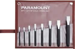 Paramount - 8 Piece Cold Chisel Set - 5, 5-1/8, 5-3/8, 5-9/16, 6, 6-3/4, 6-7/8 & 8" OAL, Sizes Included 1/4 to 7/8" - Makers Industrial Supply