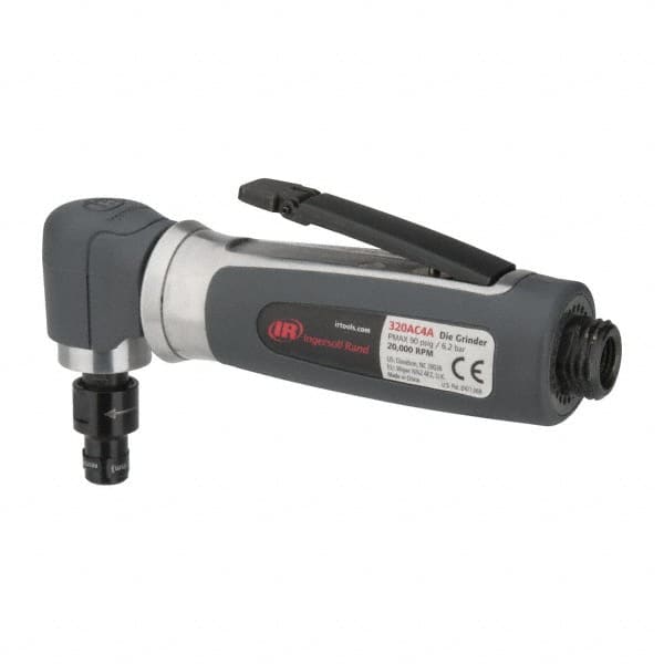 Ingersoll-Rand - 1/4" Collet, Angle Handle, Straight Air Die Grinder - 20,000 RPM, Rear Exhaust, 32 CFM, 0.3 hp, 620 kPa, 1/4 NPT - Makers Industrial Supply