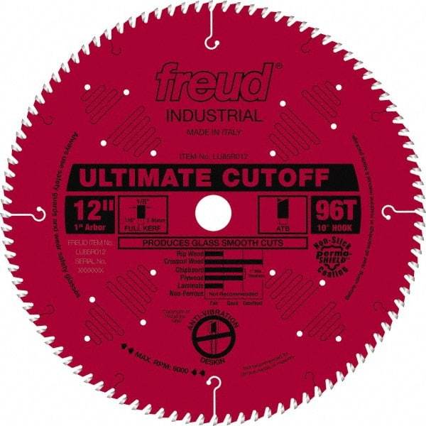 Freud - 12" Diam, 1" Arbor Hole Diam, 96 Tooth Wet & Dry Cut Saw Blade - Carbide-Tipped, Standard Round Arbor - Makers Industrial Supply