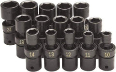 SK - 15 Piece 1/2" Drive Standard Impact Socket Set - 6 Points, 10 to 24mm, Metric Measurement Standard - Makers Industrial Supply