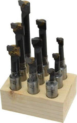 Interstate - 5/16 to 9/16" Min Diam, 3/4 to 3" Max Depth, 1/2" Shank Diam, 2-1/4 to 4-1/2" OAL Boring Bar Set - C2 Carbide Tipped, Bright Finish, Right Hand Cut, 9 Piece Set - Exact Industrial Supply