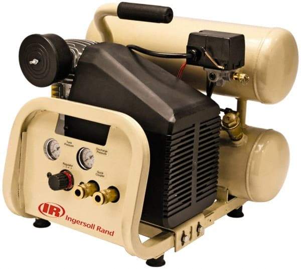 Ingersoll-Rand - 2 HP, 4.2 CFM Twin Stack Air Compressor - 4.0 Gallon Tank, 120 Amp, 125 Max psi, 120V - Makers Industrial Supply