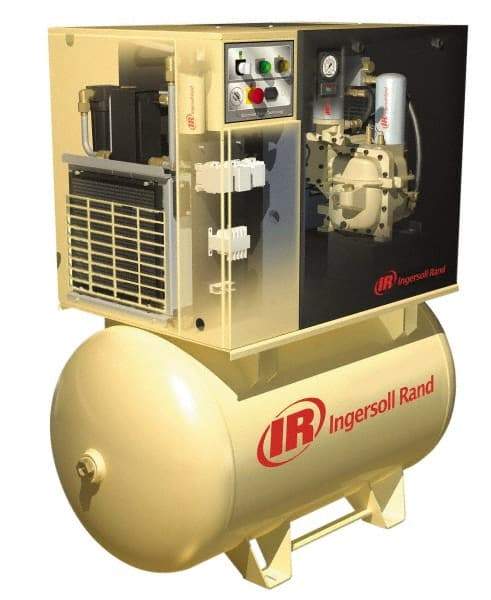 Ingersoll-Rand - 7.5 hp, 80 Gal Stationary Electric Horizontal Screw Air Compressor - Three Phase, 125 Max psi, 27 CFM, 230 Volt - Makers Industrial Supply