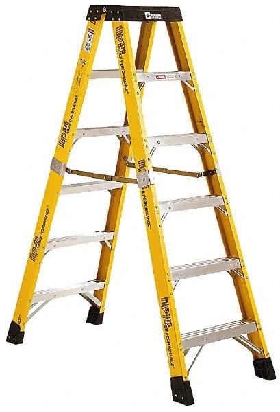 Made in USA - 5 Steps, 12 Ft. High, Type IAA Rating, Fiberglass Step Ladder - Makers Industrial Supply