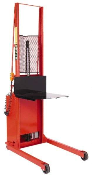 Wesco Industrial Products - 1,000 Lb Capacity, 68" Lift Height, Battery Powered Stacker - 5-3/4" Lowered Height, 15" Load Center, 24" Fork Length, 24" Overall Width - Makers Industrial Supply