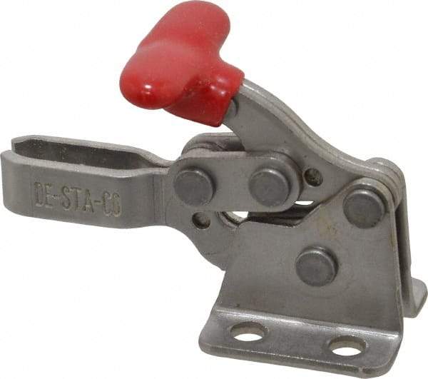 De-Sta-Co - 200 Lb Holding Capacity, Horizontal Handle, Manual Hold Down Toggle Clamp - 170° Handle Movement, 90° Bar Opening, U-Bar, Flanged Base, Electro-Plated Zinc, Stainless Steel - Makers Industrial Supply