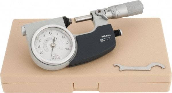 Mitutoyo - 0 to 1 Inch Range, 0.0001 Inch Graduation, Mechanical Indicating Micrometer - Accurate to 0.0001 Inch, Carbide-Tipped Measuring Face, Includes Fitted Plastic Case - Makers Industrial Supply