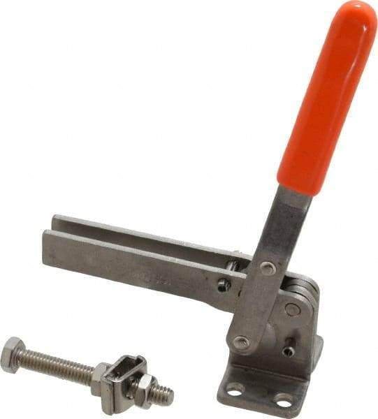 Lapeer - 200 Lb Holding Capacity, Vertical Handle, Manual Hold Down Toggle Clamp - 60° Handle Movement, 110° Bar Opening, U-Bar, Flanged Base, Stainless Steel - Makers Industrial Supply