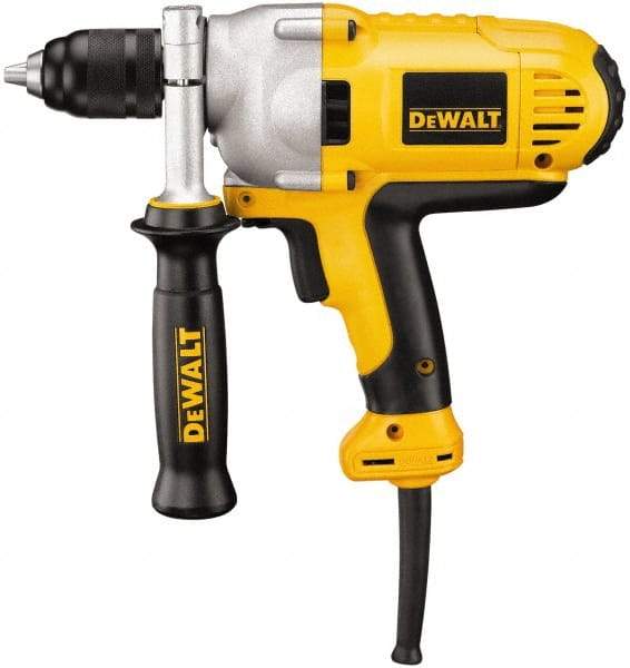 DeWALT - 1/2" Keyless Chuck, 0 to 1,250 RPM, Mid-Handle Grip Electric Drill - 10 Amps, Reversible, Includes 360° Locking Side Handle with Soft Grip - Makers Industrial Supply