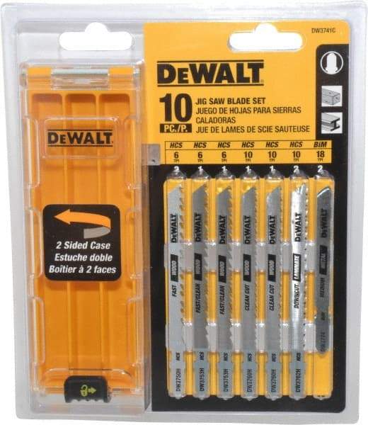 DeWALT - 10 Piece, 3" to 4" Long, 6 to 18 Teeth per Inch, Bi-Metal and High Carbon Steel Jig Saw Blade Set - T-Shank - Makers Industrial Supply