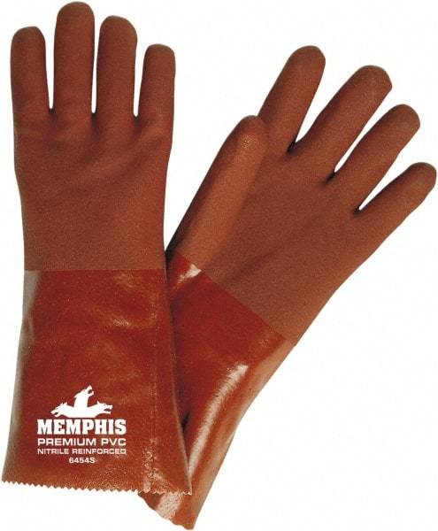 MCR Safety - Size L (9), 14" Long, 28 mil Thick, Supported, PVC Chemical Resistant Gloves - Rough Finish, Fleece/Jersey Lined, Red - Makers Industrial Supply