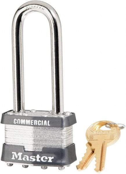 Master Lock - 2-1/2" Shackle Clearance, Keyed Alike Laminated Steel Padlock - 5/16" Shackle Diam, Steel - Makers Industrial Supply