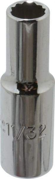 Proto - 11/32", 3/8" Drive, Deep Hand Socket - 12 Points, 2-1/8" OAL, Alloy Steel, Chrome Finish - Makers Industrial Supply