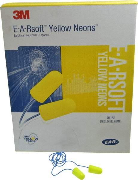 3M - Disposable, Corded, 33 dB Earplugs - Yellow, 200 Pairs - Makers Industrial Supply