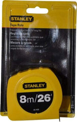 Stanley - 26' x 1" Yellow Blade Tape Measure - 1/32 & 1/16" & 1mm Graduation, Inch/Metric Graduation Style, Yellow Case - Makers Industrial Supply