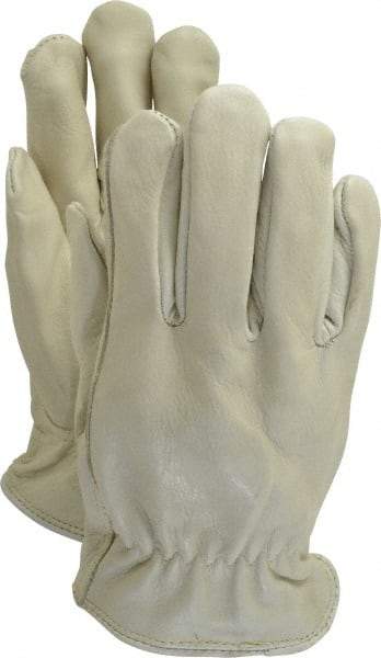 PRO-SAFE - Size M (8) Grain Cowhide General Protection Work Gloves - For Work & Driver, Uncoated, Slip-On Cuff, Full Fingered, Natural, Paired - Makers Industrial Supply