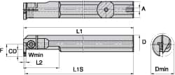 Kennametal - A-A4E, Internal, Left Hand, 16mm Max Depth of Cut, 5mm Min Groove Width, Indexable Grooving Tool Holder - A4..05.. Insert Compatibility, 40mm Shank Width, 300mm OAL, Through Coolant - Makers Industrial Supply