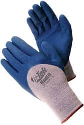 ATG - Size L (9) Nitrile Coated Cotton Blend General Protection Work Gloves - For General Purpose, Palm & Fingers Coated, Knit Wrist Cuff, Full Fingered, Blue/Gray, Paired - Makers Industrial Supply