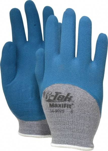 ATG - Size S (7) Nitrile Coated Cotton Blend General Protection Work Gloves - For General Purpose, Palm & Fingers Coated, Knit Wrist Cuff, Full Fingered, Blue/Gray, Paired - Makers Industrial Supply