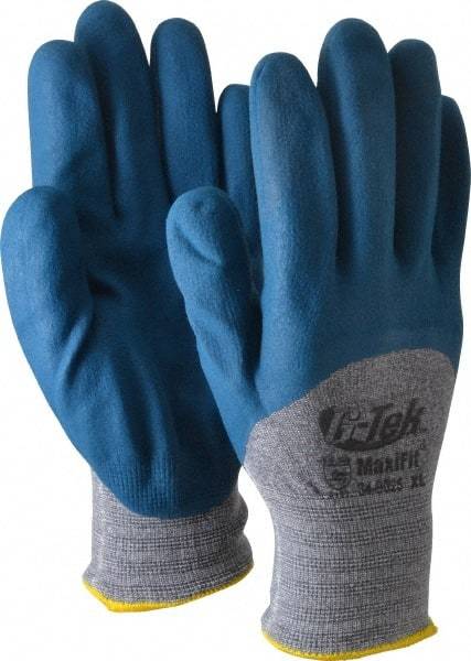 ATG - Size XL (10) Nitrile Coated Cotton Blend General Protection Work Gloves - For General Purpose, Palm & Fingers Coated, Knit Wrist Cuff, Full Fingered, Blue/Gray, Paired - Makers Industrial Supply