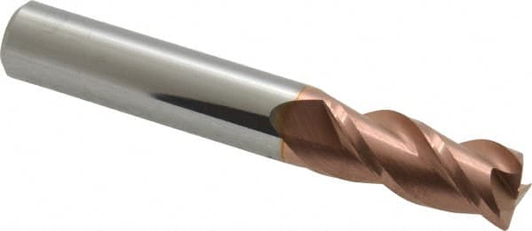 Accupro - 3/8", 3 Flute, Single End, Solid Carbide, 0.02" Corner Radius End Mill - 2-1/2" OAL, 40° Helix, Right Hand Flute, 7/8" LOC, Right Hand Cut - Makers Industrial Supply