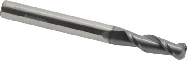 Accupro - 1/4", 2 Flute, Single End, Solid Carbide, 0.09" Corner Radius End Mill - 2-1/2" OAL, 40° Helix, Right Hand Flute, 3/4" LOC, Right Hand Cut - Makers Industrial Supply