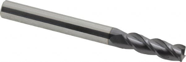 Accupro - 1/4", 3 Flute, Single End, Solid Carbide, 0.02" Corner Radius End Mill - 2-1/2" OAL, 40° Helix, Right Hand Flute, 3/4" LOC, Right Hand Cut - Makers Industrial Supply