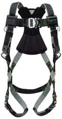 Miller - 400 Lb Capacity, Size Universal, Full Body Construction Safety Harness - Polyester (Outer) & Webbing, Quick Connect Leg Strap, Quick Connect Chest Strap, Green/Black - Makers Industrial Supply