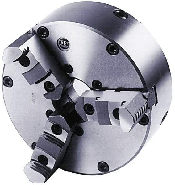 BTC - 3 Jaws, 12" Diam, Self Centering Manual Lathe Chuck - Plain Back Mount Spindle, Adjustable, Reversible, 2,200 Max RPM, 3.268" Through Hole Diam, Cast Iron - Makers Industrial Supply